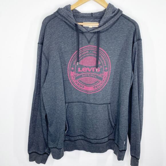 Levi's Grey Logo Front Long Sleeve Pullover Hoodie Men's Size Large L - Picture 1 of 7